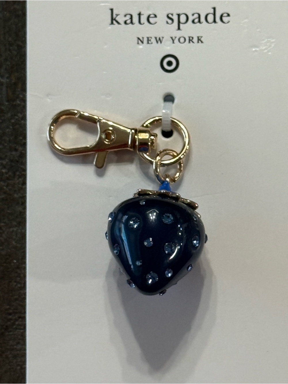 kate spade navy blue studded strawberry bag charm - Picture 2 of 3